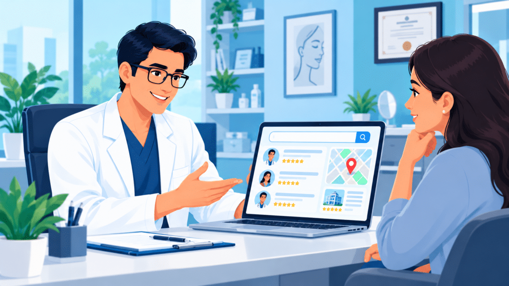 Surgeon at a consultation desk with a laptop showing search results | CENITPRO
